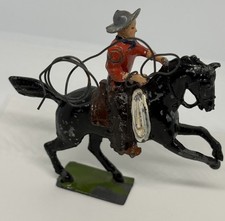 Vintage Britains Ltd Lead Cowboy on Horse w/ Lasso Made in England Toy Soldier