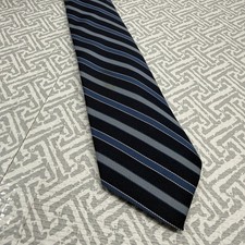 Ketch Men's Tie Navy Blue Slate Gray Stripe 100% Polyester Vintage Made in USA