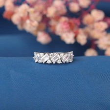 Baguette Simulated Diamond Eternity Wedding Band Ring In 14k White Gold Plated