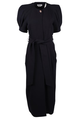 GABRIELA HEARST MAXIKLEID MARINEBLAU MIT GÜRTEL AUS WOLLE IT 44 UK 12