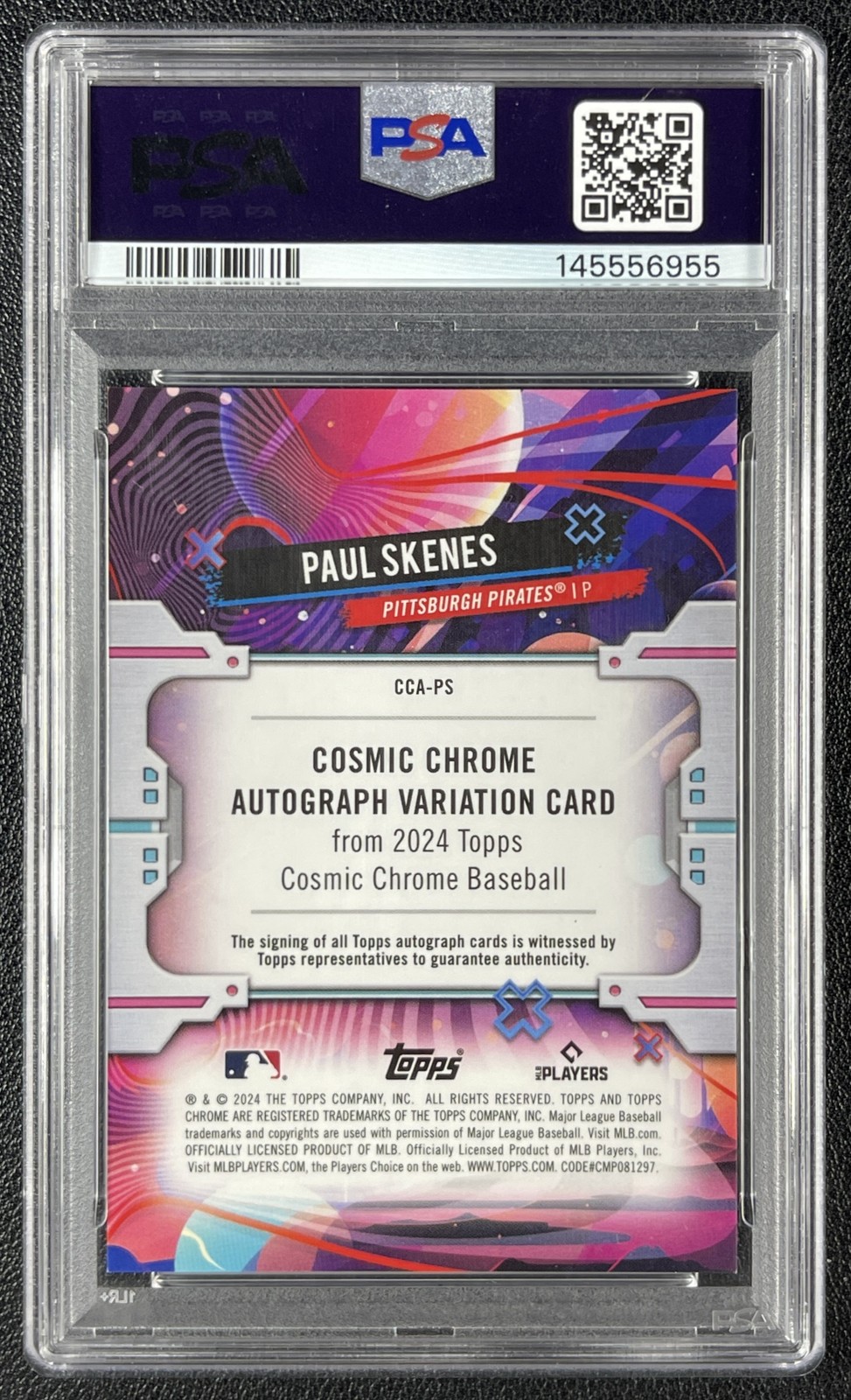 PAUL SKENES PSA 9 2024 TOPPS COSMIC CHROME ROOKIE GOLD REFRACTOR AUTO RC 08/50 view 2
