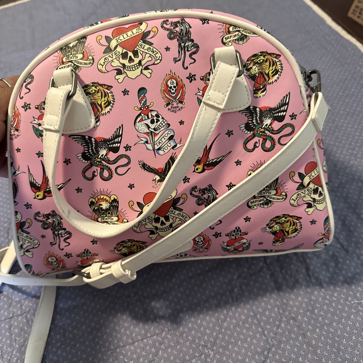 Ed Hardy Tattoo Hearts Skull Eagle Tiger Pink Satchel Crossbody