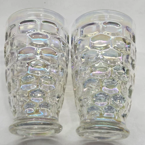 2 Vintage Iridescent Tumbler Drinking Glasses Thumbprint Federal Glass 5.25"