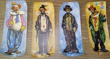 4 Vintage Folk Art Berdot Circus Clown Lithographs 6x14 O