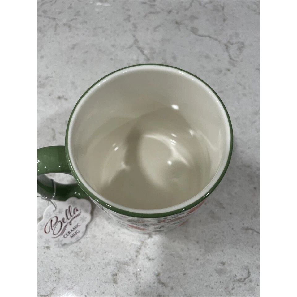 Taza POINSETTIA 16 oz por 10 Strawberry Street Bella Floral Navidad Borde Verde NUEVO Foto 2 de 4