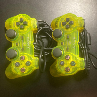 PS2 2 Controller Skeleton Yellow Clear SCPH-10010 Dual Shock 2 OEM getestet