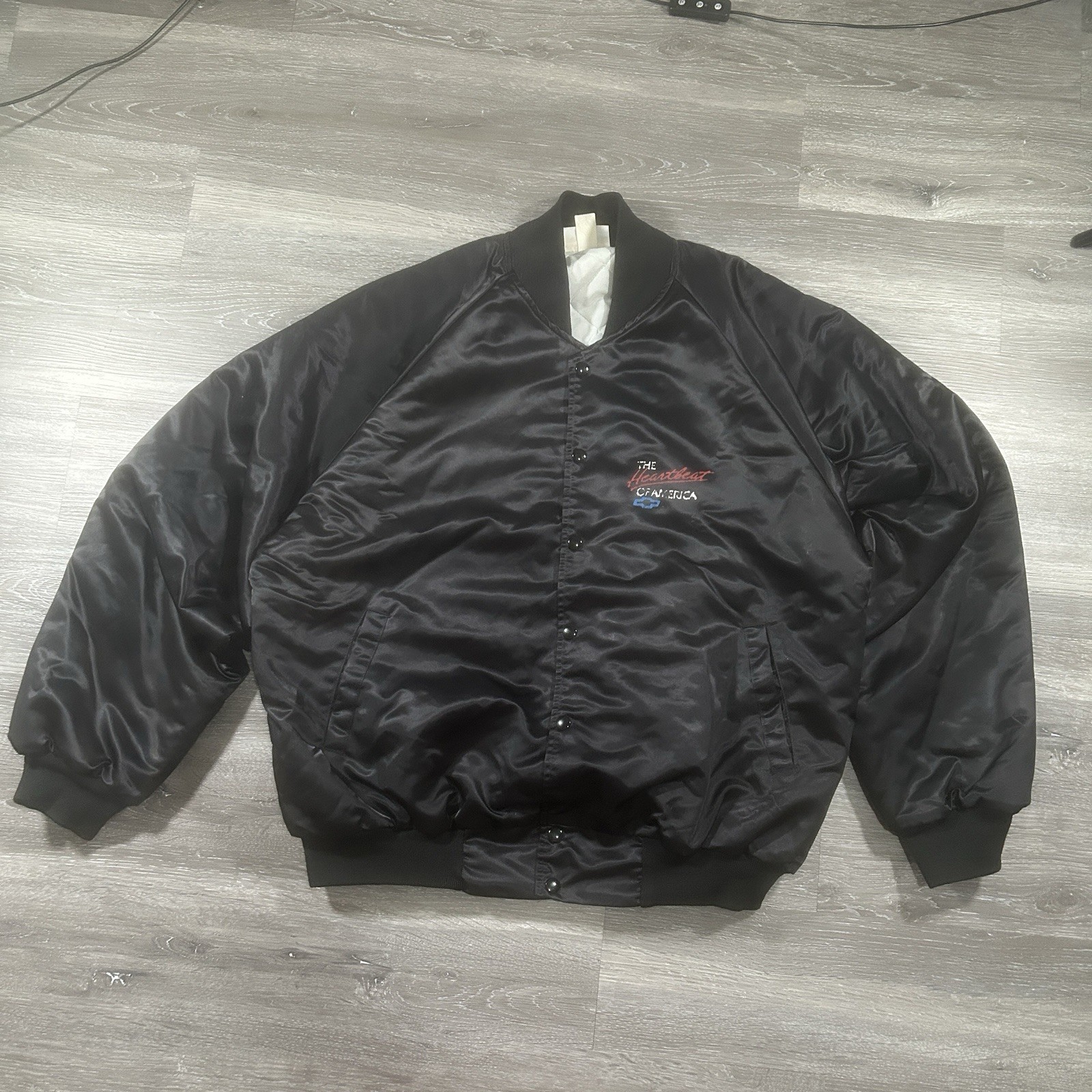 Vintage Chevrolet Heartbeat of America Jacket Mens 2XL Satin Bomber Made USA 80s