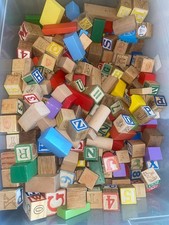 Assortment of 25 wood Blocks. Helps learn-Numbers, Letters, Shapes  Colors