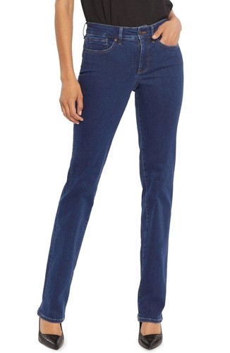 NYDJ Marilyn High Rise Straight Jeans Quinn Wash Size 4 Dark Blue Stretch Denim