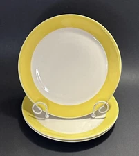 3 ~ RARE Sunny Yellow MEDALLION Sterling 10" Dinner Plates White Yellow Stripe