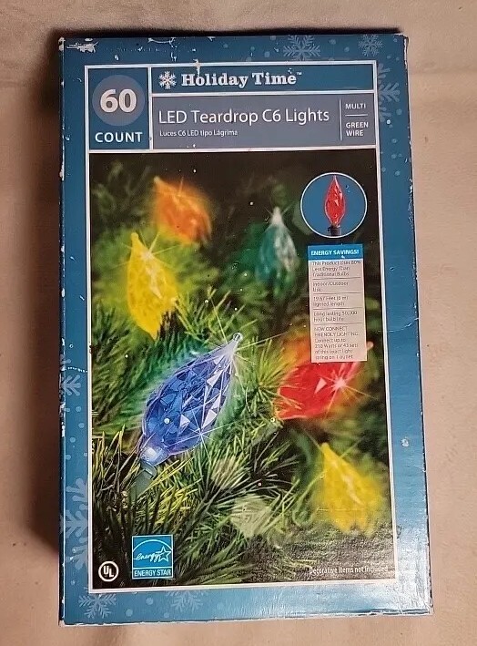Holiday Time 60 Multi Color Teardrop C6 LED String Lights Green Wire