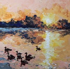 Original Artwork, Landscape art, 10 x10 Hand painted Ukrainian artist