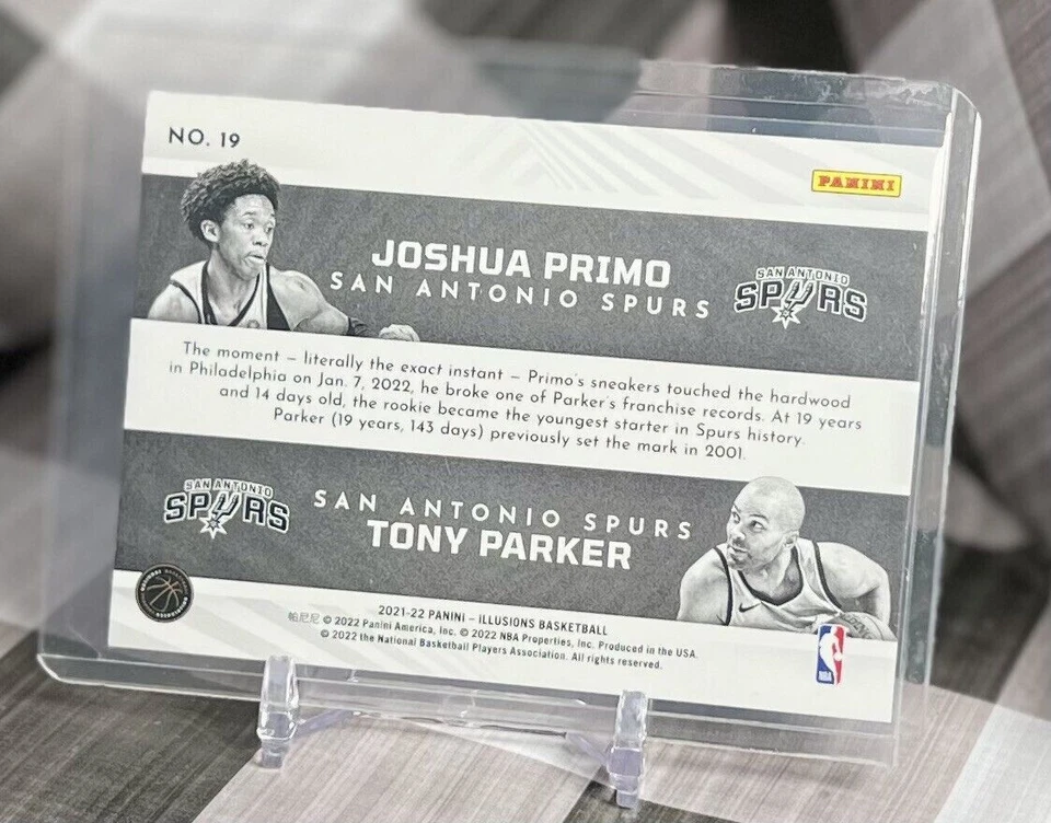 Joshua Primo & Tony Parker 2021-22 Panini ILLUSIONS Rookie Reflections #19 Spurs - Image 2 of 2