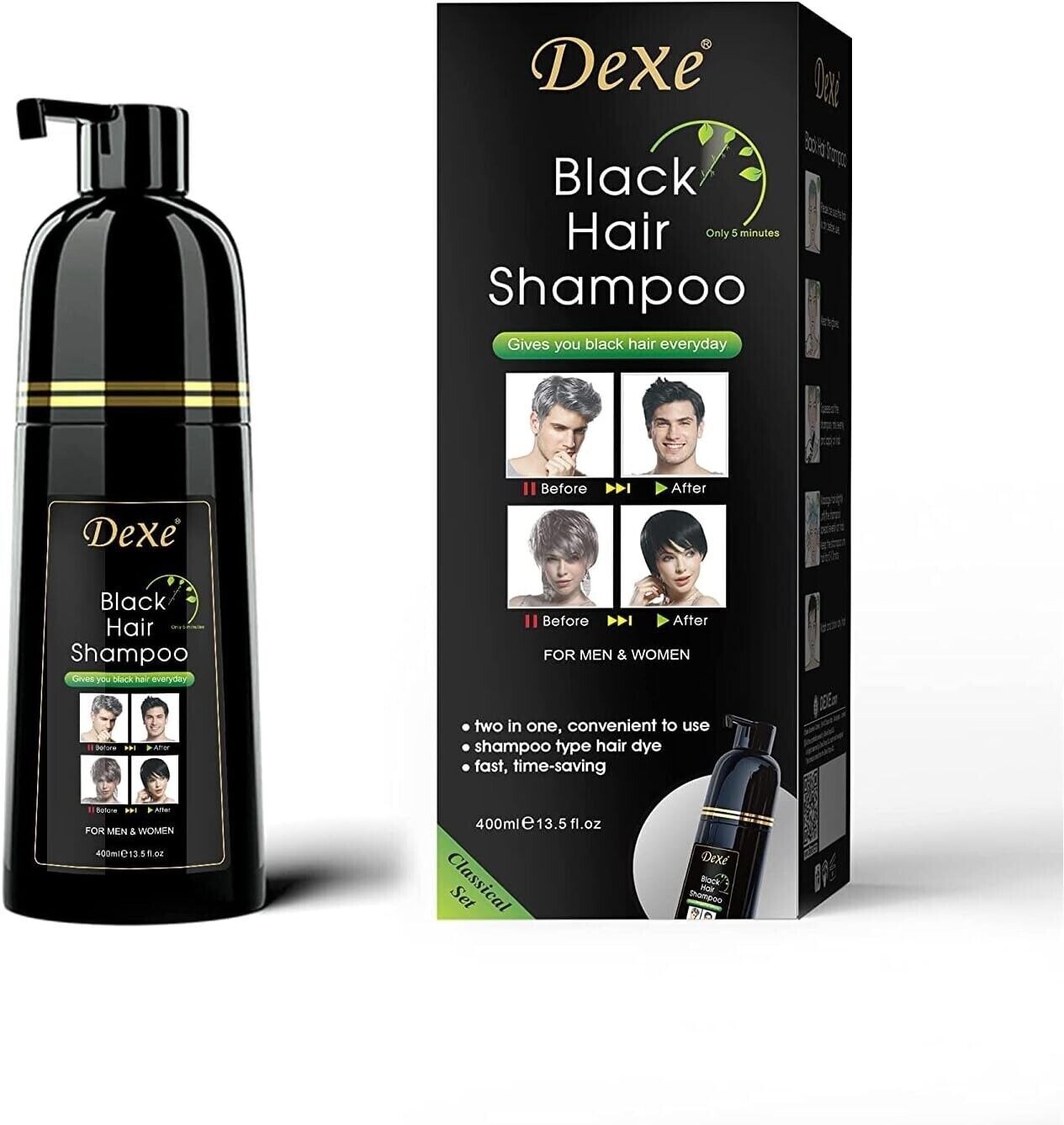 Shampooing pour cheveux noirs instantané 400ml teinture hommes et femmes