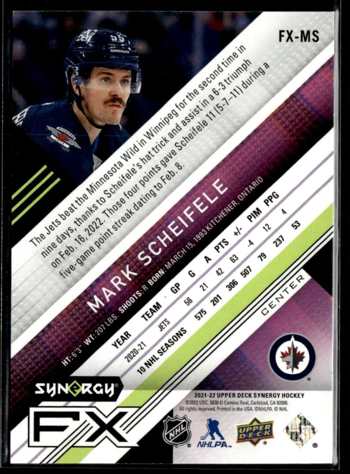 2021-22 Upper Deck Synergy FX Orange Mark Scheifele 060/449 #FX-MS H8R3B - Image 2 of 2