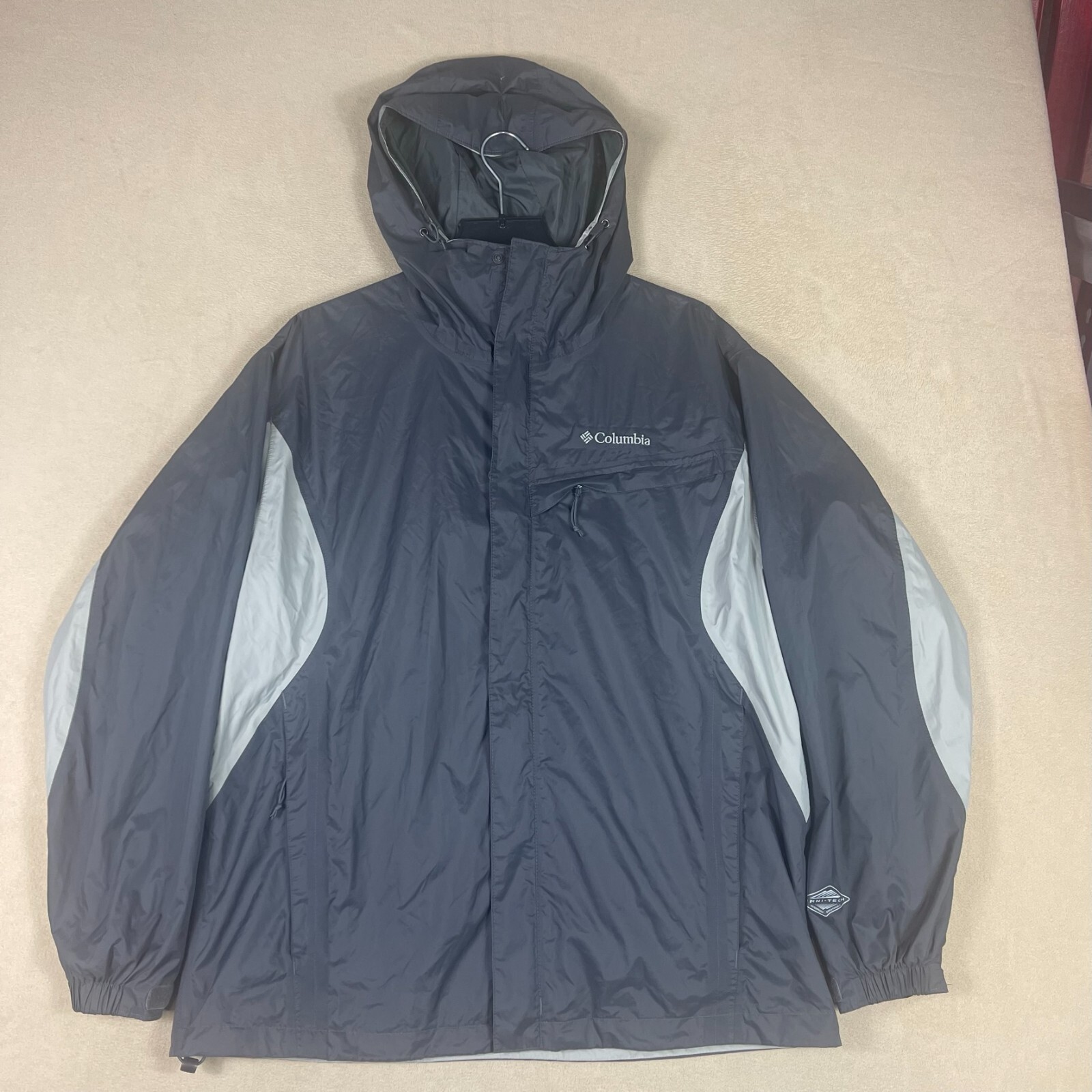 Columbia Omni Tech Mens L Windbreaker Jacket Hooded Gray Full Zip Closure