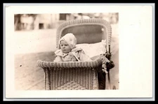 Great Rppc, of Young Baby in Wicker Baby Carraige, 1910 - 1930 