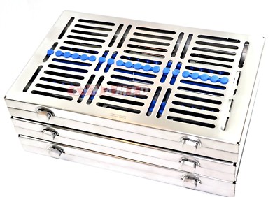 GERMAN 3 DENTAL SURGICAL AUTOCLAVE STERILIZATION CASSETTES FOR 20 INSTMT-BLUE