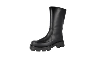 PRADA Leather Monolith Shearling Fur Snow Boots - Black - NEW -  US 12 EU 45