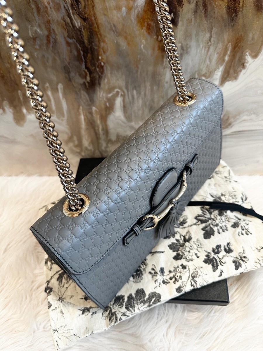 Gucci Gray Emily Micro Guccisima Horsebit Medium Chain Bag  display picture 2