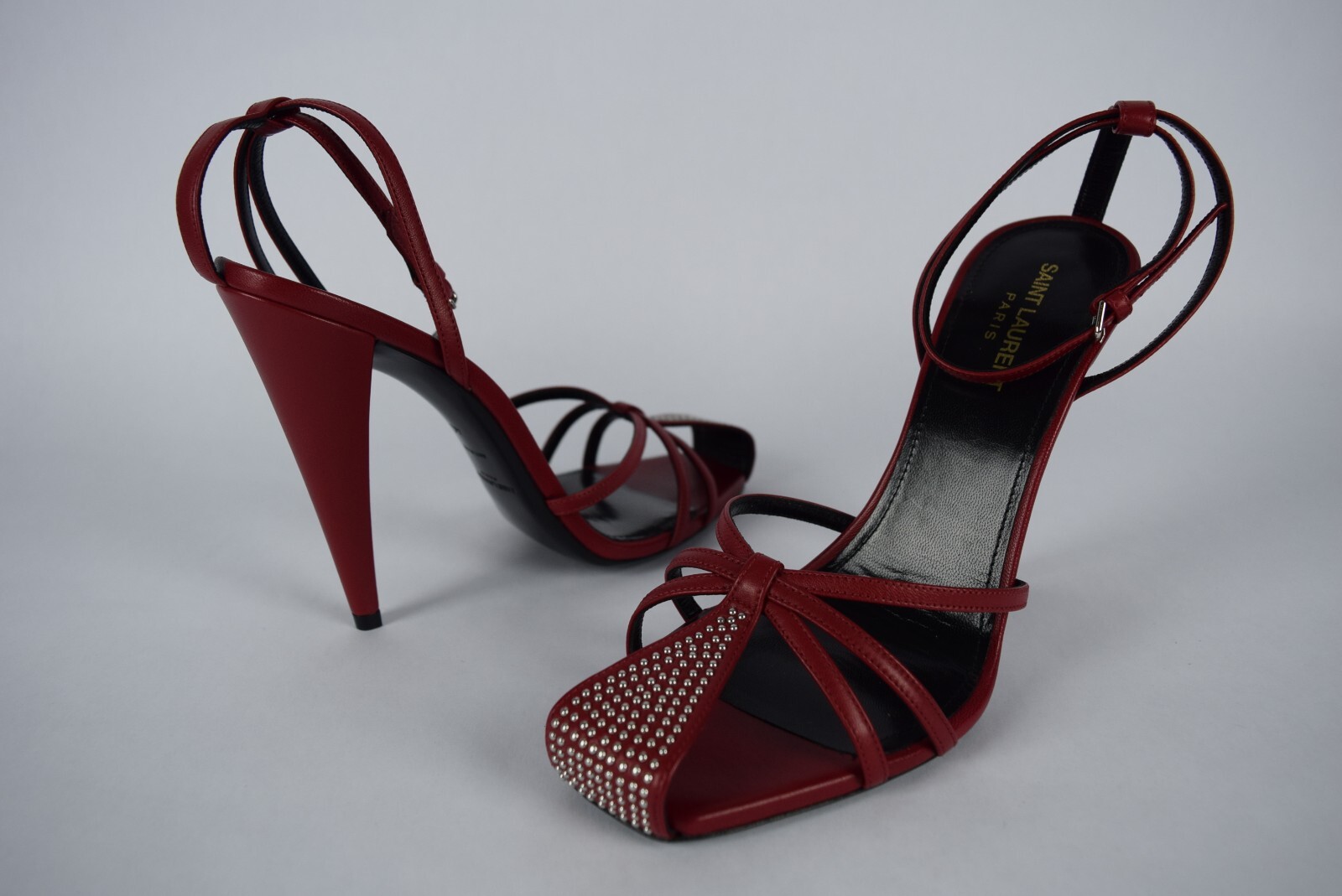 Nuovo con scatola! Sandali donna YSL Saint Laurent Paris pelle rossa palladio borchie 40 10