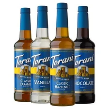 Torani Sugar Free Syrup Variety Pack 25.4 Oz Coffee Flavor Set Pack of 4