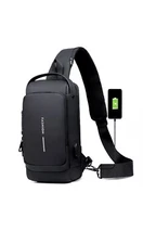 Men's Sling Backpack Waterproof Anti-theft Shoulder Crossbody Chest Bag USB Port