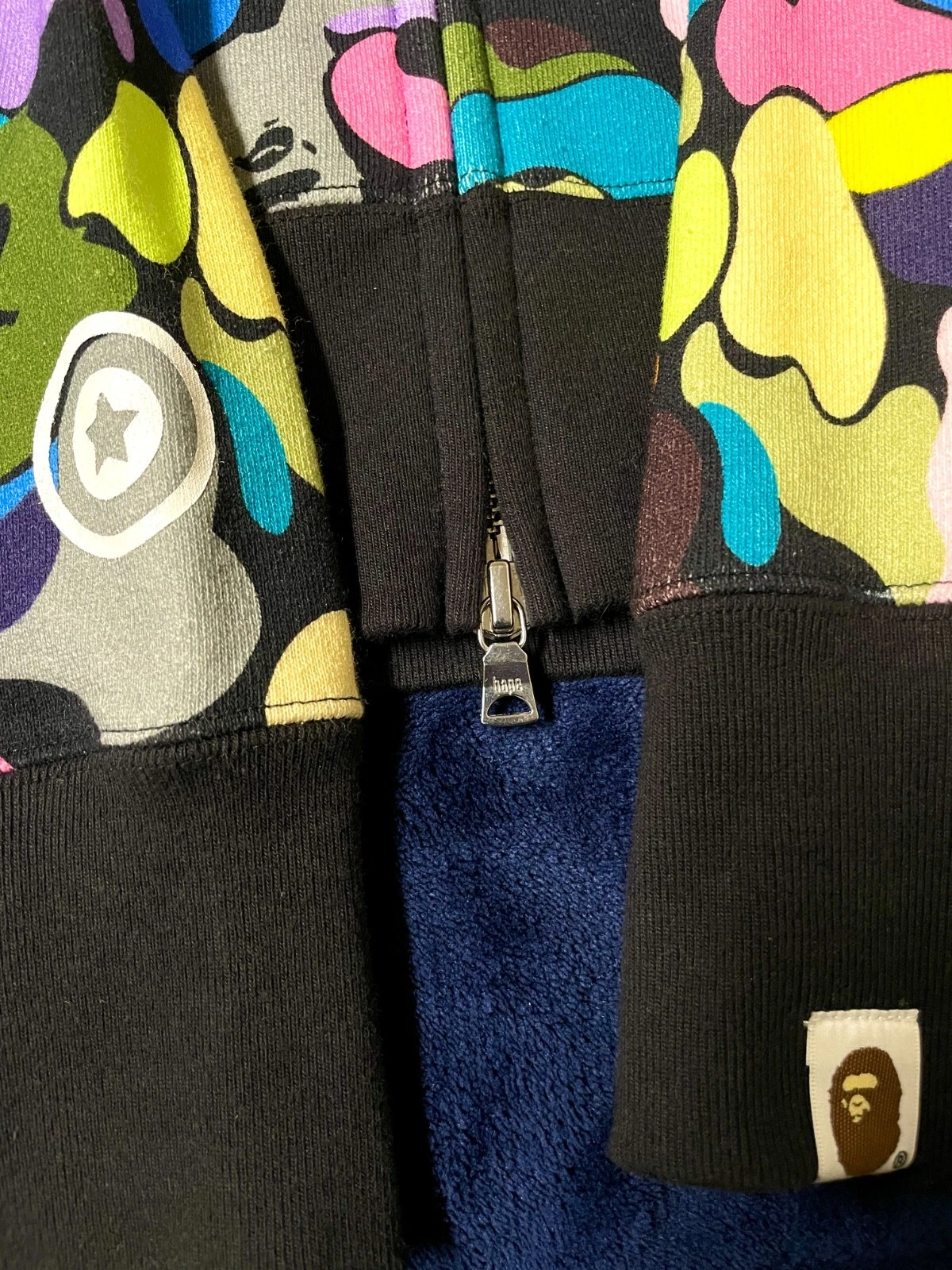 A BATHING APE (BAPE) Felpa con cappuccio multicolore mimetica squalo squalo cerniera intera taglia XL 2021 indossata una volta