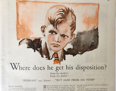 Angry Boy Grape Nuts Postum Cereal Vintage 1927 Ad Cooking Kitchen Decor