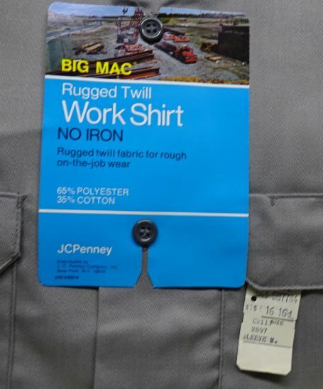 Vintage - JC PENNEY - RUGGED TWILL - BIG MAC - UNIFORM WORK SHIRT