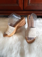 Mila Paoli Made In Italy Woven Sandals Women's 9.5 Slide-Ons w/Wedge Heels