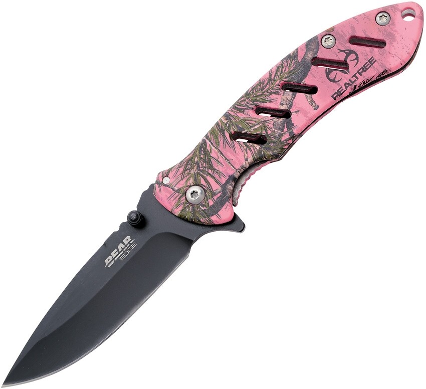 Bear Edge Brisk Framelock Pink Mossy Oak Folding Stainless Pocket