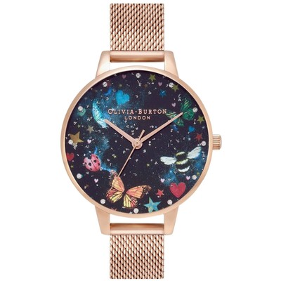 Olivia Burton Women's Watch Night Garden Rose Gold Steel Mesh Bracelet OB16WG90