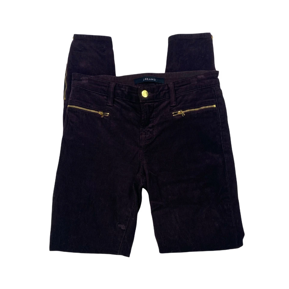 Pantalones de pana mora talla 24 ajustados con cremallera al tobillo J Brand Iselin para mujer Foto 4 de 4