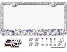 3d Bling Chunky Silver Clear And Pink Crystals Metal License Plate Frame