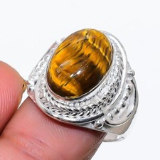 Tiger's Eye Gemstone Handmade 925 Sterling Silver Jewelry Ring Sz 7 US 