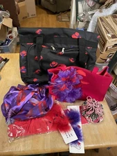 LARGE LOT Red Hat Society Accessories  Purse Tote Scarf Jewelry Gloves Feathers