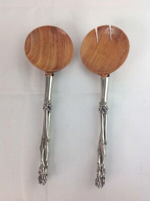 Salad Servers Garden Vegetable Asparagus Wooden Pewter 11-5/8''LVagabond House