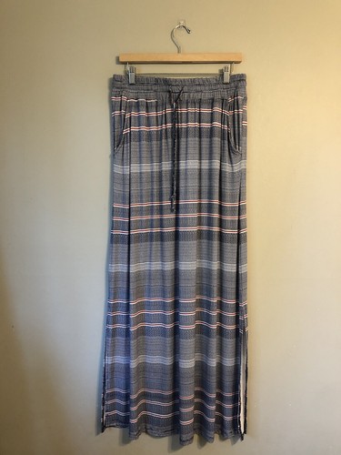 NWT DESIGN HISTORY Missy Medium Maxi Skirt Blue White Red Stripe Modest Stretch