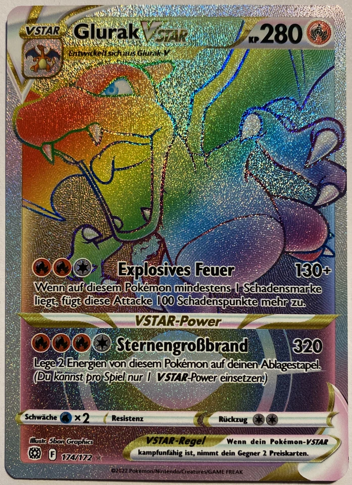Pokemon Glurak VSTAR Rainbow | Deutsch 174/172 Strahlende Sterne | Near Mint