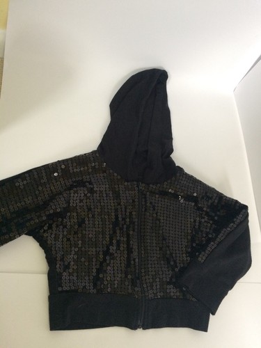 JUSTICE Girls Black Long Sleeve Sequin Zip Front Cropped Sweat Jacket Size 8 EUC