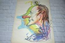 RARE Original M. BRILLI Crayon Drawing of Clown Listed Artist Signed UNFRAMED #5
