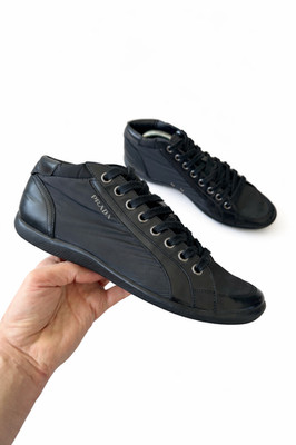 Prada Linea Rossa Black Leather Nylon Sneakers Men's Size 7 UK 41 High Top Shoes