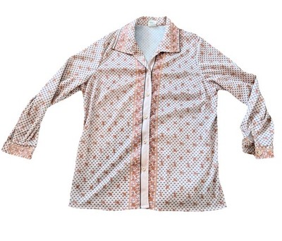 Vintage Ample Togs Floral Blouse Retro 70s Mod Button Front Womens L