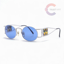 Jean Paul Gaultier Stained glass Sunglasses 56-4672 Silver frame blue len w/Case