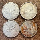 Lot Of 4 Canadian 80% Silver Quarters - .5998 Troy Oz