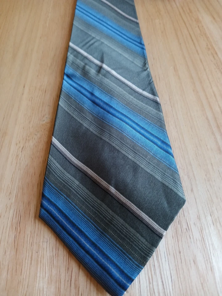 Corbata Puritan All Silk para hombre azul/azul/verde a rayas 58X3,75 estilo moderno 2/1 Foto 3 de 4