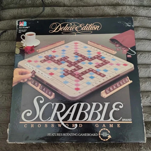 VTG Scrabble Deluxe Edition Board Game 1989 Spinning Board Milton Bradley USA