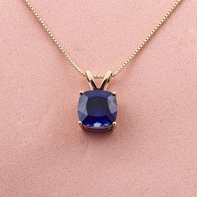 2Ct Cushion Cut Lab-Created Amethyst Women's Pendant 14K Yellow Gold Plated