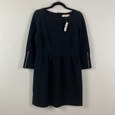 LOFT Zip Cuff Fit & Flare Mini Dress Size 8 Black 3/4 Sleeves Cotton Blend